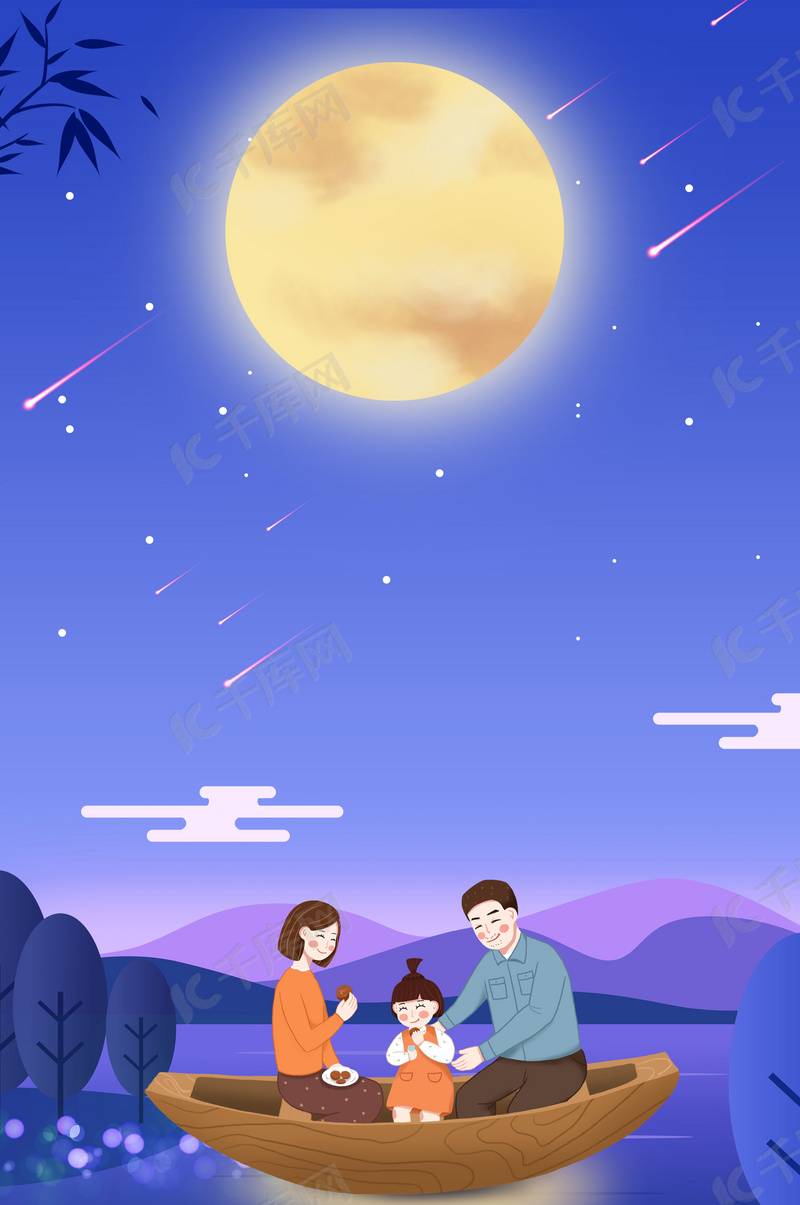 中秋月圆夜赏月背景素材背景图片免费下载 海报banner Psd 千库网 图片编号