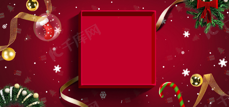 红色圣诞礼盒海报背景