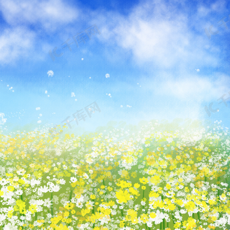 手绘唯美小清新花海背景图片免费下载 海报banner 高清大图 千库网 图片编号