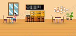 咖啡馆室内黄橙色扁平空间