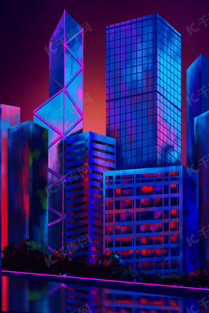 赛博朋克城市夜景高清背景图片免费下载 海报banner Psd 千库网 图片编号