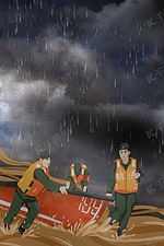 抗洪暴雨台风军人军人卡通背景