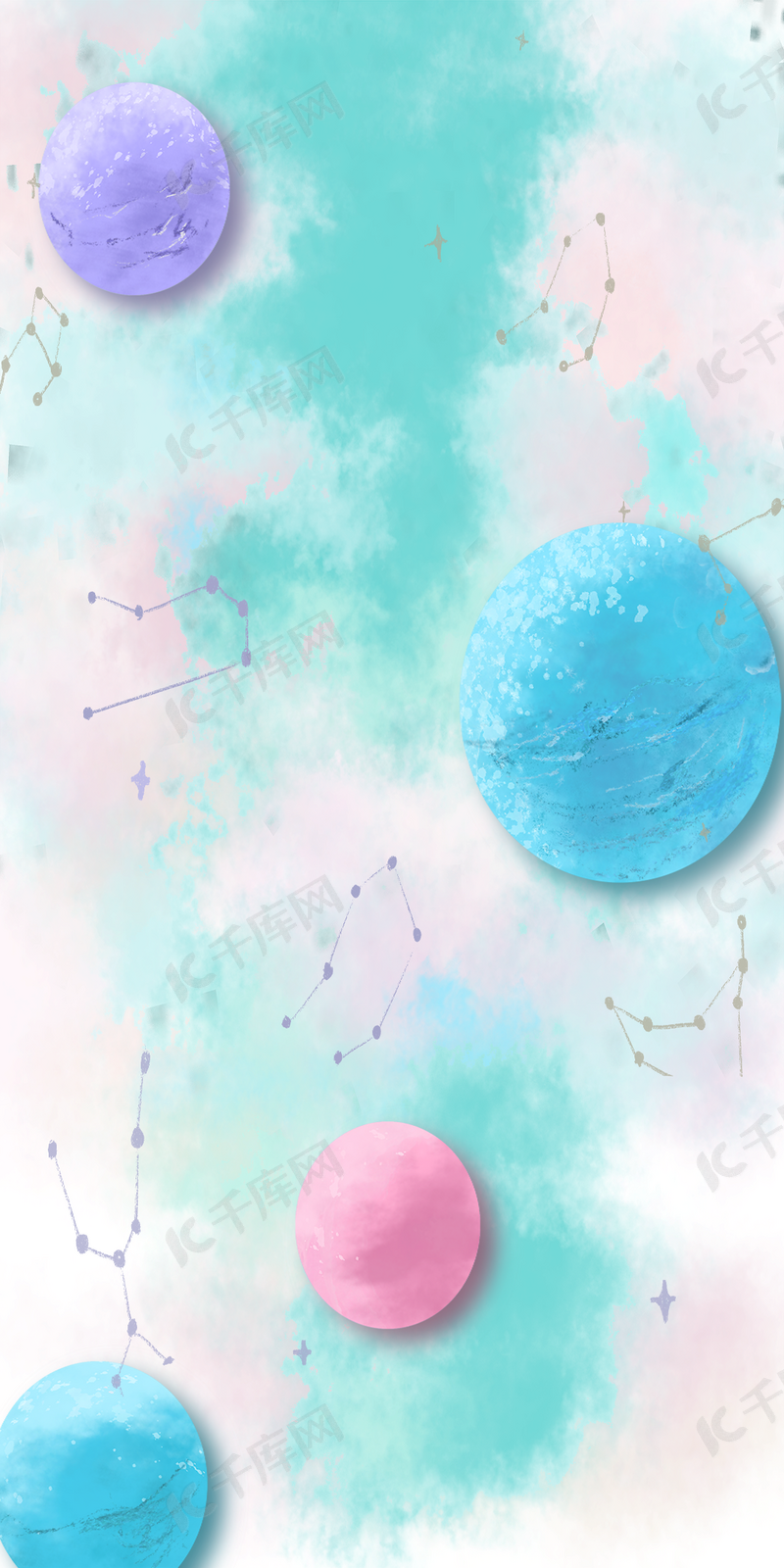 蓝色水彩宇宙手机壁纸背景图片免费下载 海报banner Psd 千库网 图片编号