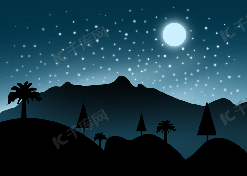 蓝星空森林山夜背景图片免费下载 海报banner Psd 千库网 图片编号