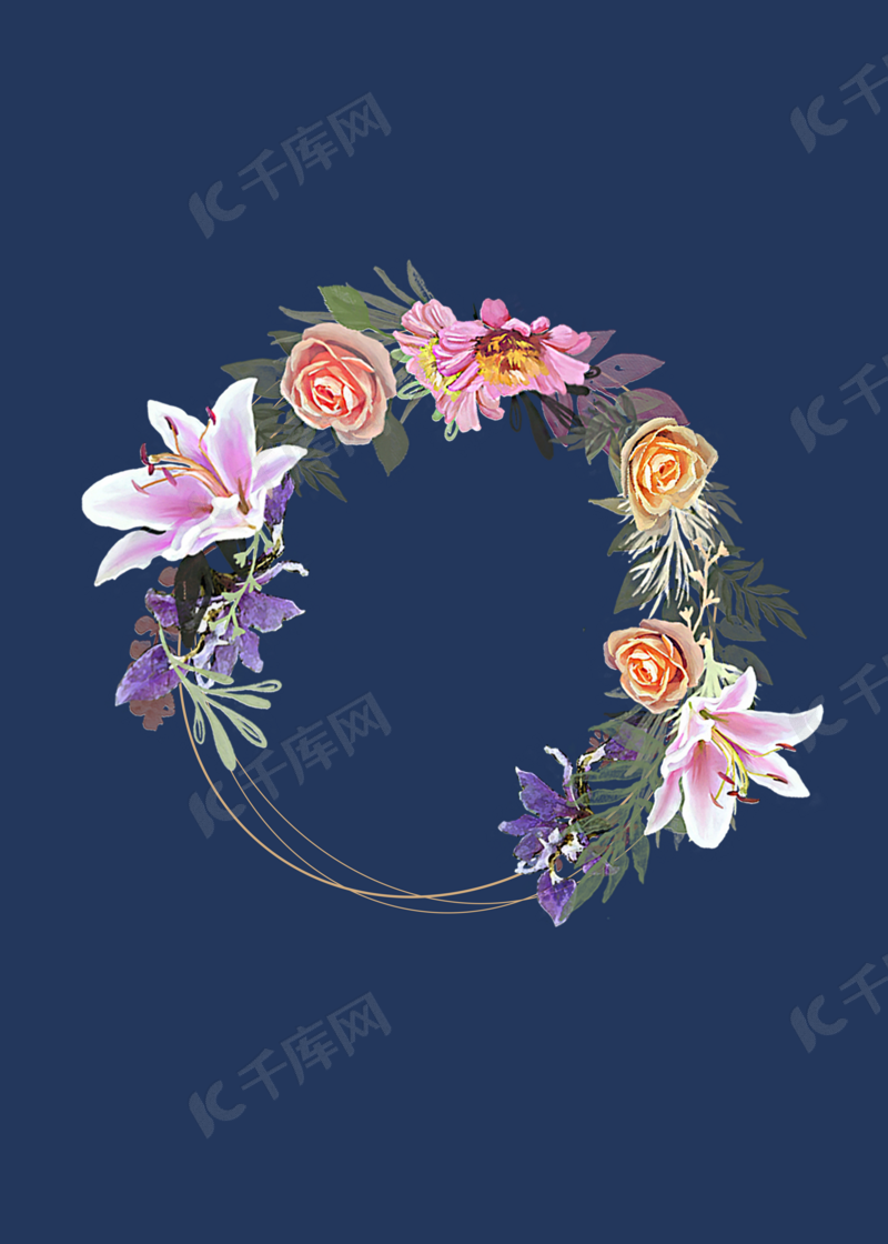 蓝色精致的水彩花朵壁纸背景图片免费下载 海报banner Psd 千库网 图片编号