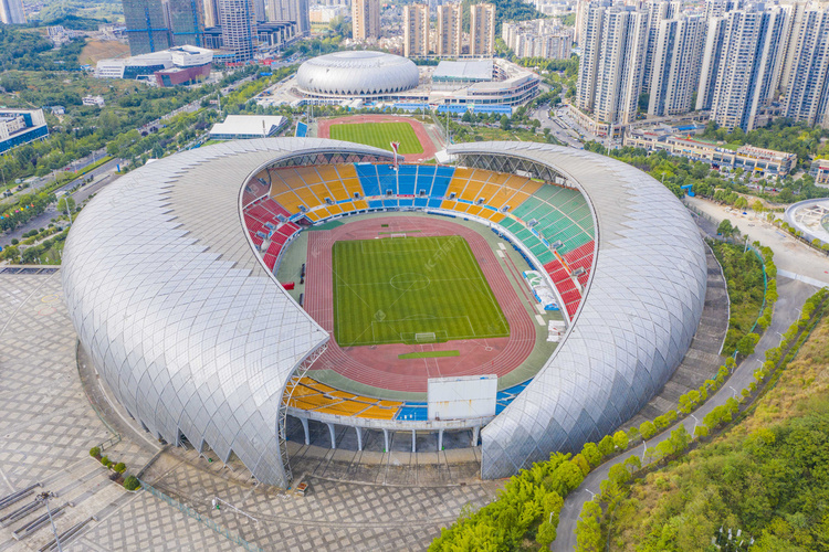 城市建筑中午贵州贵阳奥林匹克体育中心航拍摄影图配图高清摄影大图-