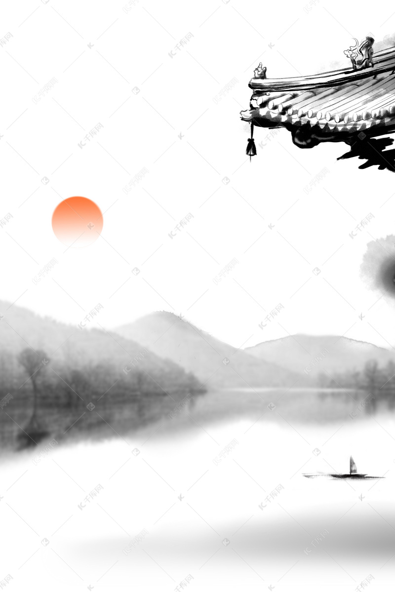 中国风屋檐风铃灰色背景素材背景图片免费下载 海报banner Psd 千库网 图片编号451