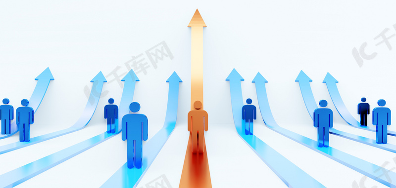 商务箭头小人蓝色橙色blender背景图片免费下载 海报banner Psd 千库网 图片编号