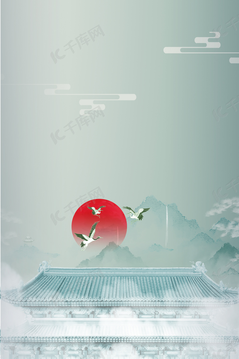 清明水墨山水淡青色后现代背景图片免费下载 海报banner Psd 千库网 图片编号