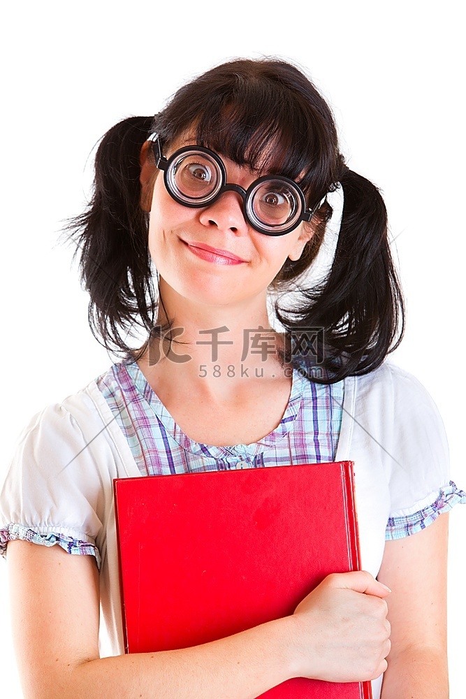 白色背景的书呆子女学生眼镜女人高清摄影大图 千库网 