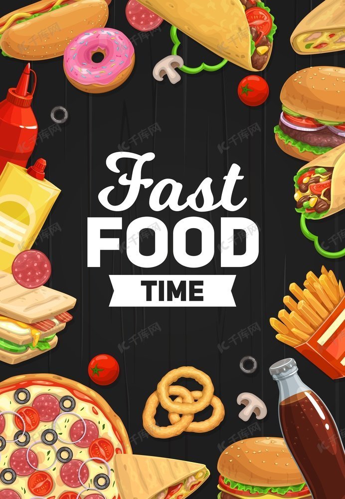 快餐披萨、汉堡和三明治、矢量海报或菜单封面。背景图片免费下载_海报banner/高清大图_千库网(图片编号6270146)