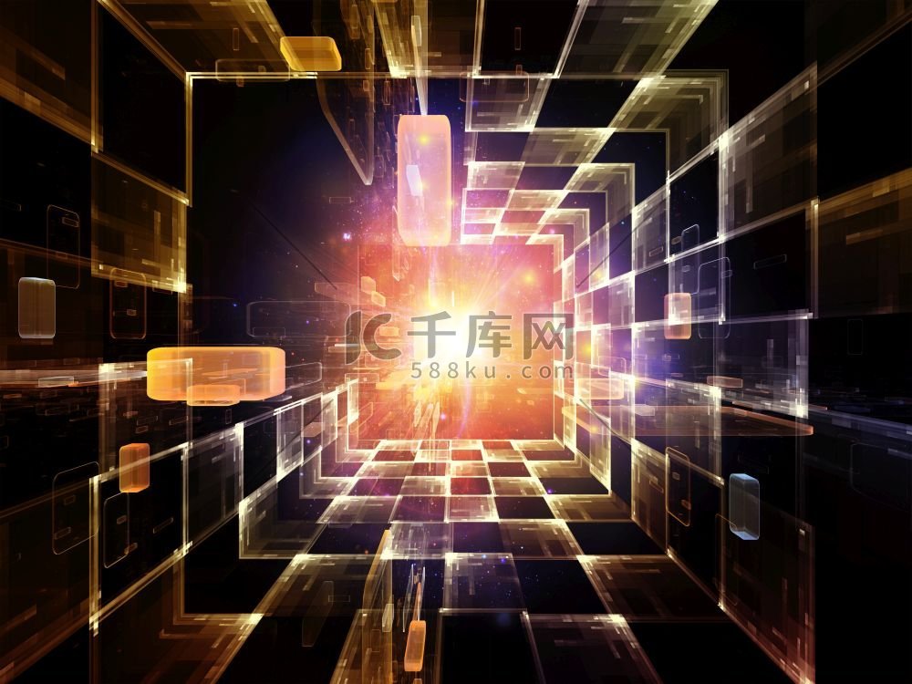 空间中的矩形三维几何结构。高清摄影大图-千库网