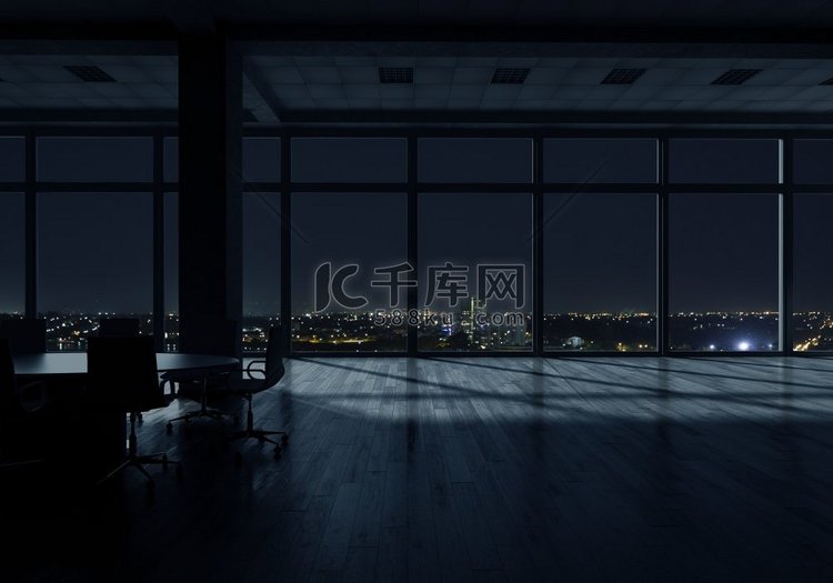 夜间办公室内部。高清摄影大图-千库网