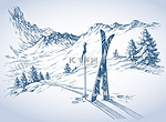 山在冬季滑雪背景