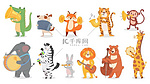 动物弹奏音乐。可爱的动物演奏乐器，猴子演奏小号，鳄鱼演奏萨克斯风病媒图片集