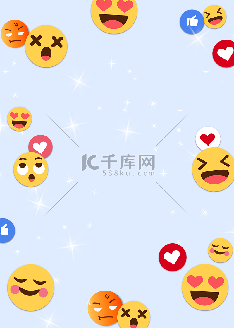 emoji表情爱心点赞蓝色社媒背景