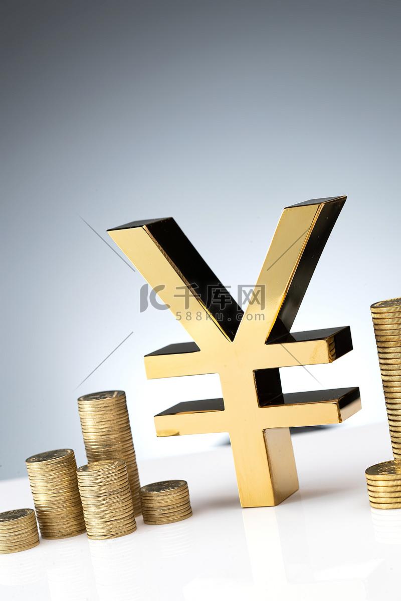 人民币符号模型和金币特写高清摄影大图-千库网