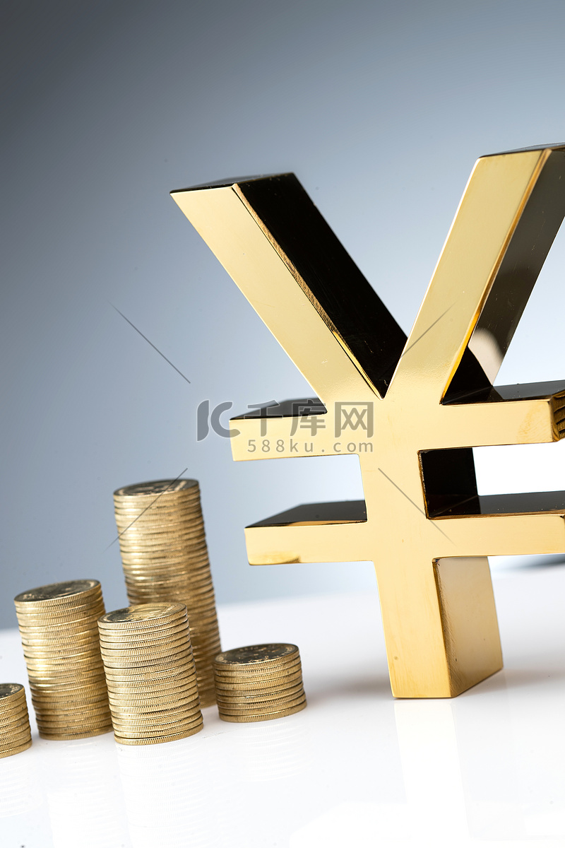 人民币符号模型和金币局部特写高清摄影大图-千库网