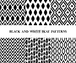 六、 矢量的黑色和白色几何 ikat 亚洲传统织物无缝模式集