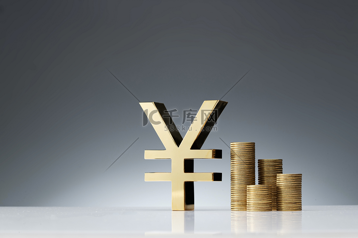 人民币符号和垒起的金币高清摄影大图-千库网