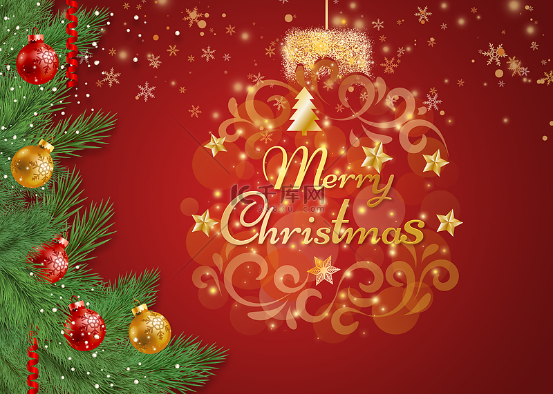 圣诞节金色线条圣诞树挂件装饰背景