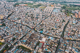 城市中午江南小镇城市风光航拍楼顶无人机摄影图配图
