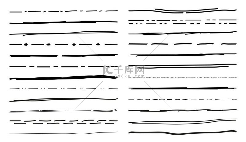 划线涂鸦画笔或铅笔的涂鸦线和记号笔孤立的矢量用墨水笔或记号笔手绘的潦草下划线手绘的线条分隔符和高光用画笔铅笔划线