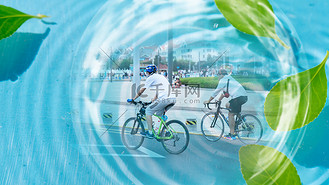 新能源出行图片素材_低碳环保绿色出行清爽蓝白天骑自行车室外骑行摄影图配图