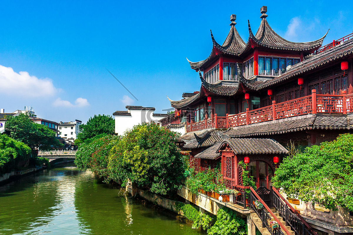 南京夫子庙秦淮河风光带夫子庙景区秦淮河两岸风景摄影图配图高清摄影大图-千库网