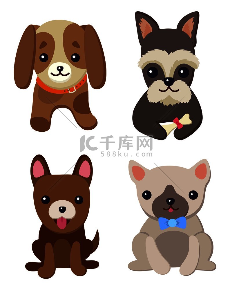 狗和小狗系列，带有宠物的海报，不同品种，哈巴狗和巴塞特猎犬，拉布拉多犬和吉娃娃犬，达克斯猎犬在矢量图上。背景图片免费下载_/高清大图 _千库网(图片编号6293628)