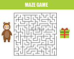 儿童迷宫游戏。帮助孩子找到礼品盒