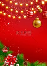 圣诞节灯串圣诞礼物红色背景