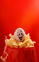 立蛋春分土鸡蛋红色背景创意摄影图配图