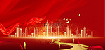 七一建党节建筑红绸大红色简约大气海报背景