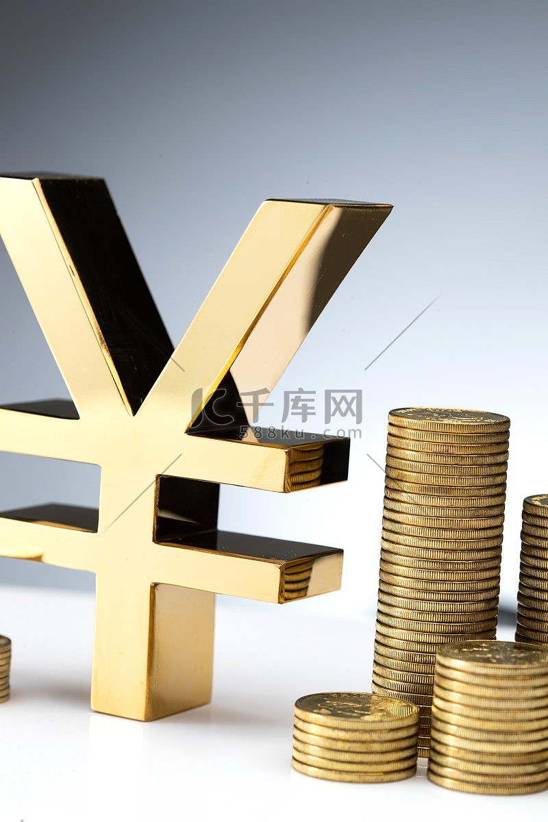 人民币符号模型和金币特写高清摄影大图-千库网