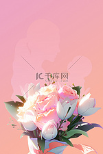 母亲节剪影鲜花花束祝福背景