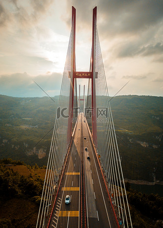 大桥傍晚桥梁鸭池河大桥高速摄影图配图