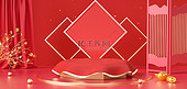 新年年货节展台屏风红色C4D3D立体背景