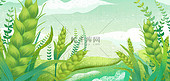 小满小麦绿色卡通节气海报