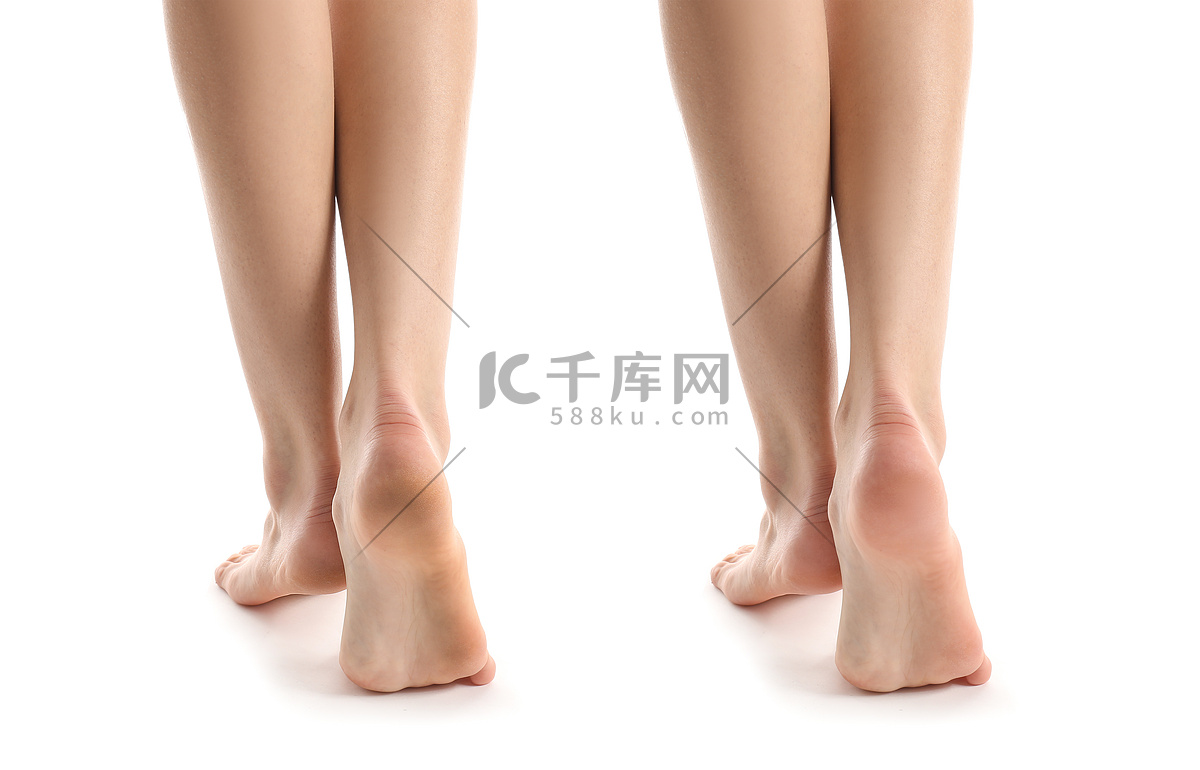 白底女修脚前后的腿高清摄影大图-千库网