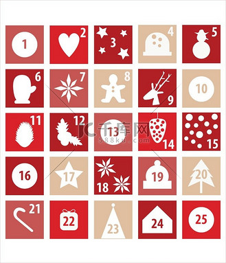 颁奖倒计时图片高清背景图片_插图的降临日历为圣诞倒计时。红色和白色与圣诞符号。 