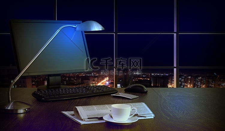 夜间办公室高清摄影大图-千库网