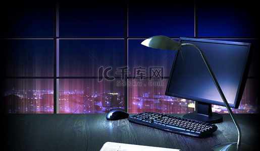 晚上办公室高清摄影大图-千库网
