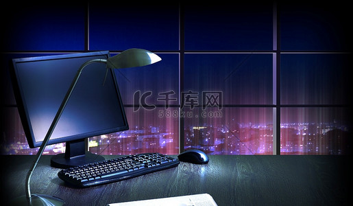 晚上办公室高清摄影大图-千库网