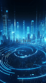 太空光环蓝色科技数字城市背景