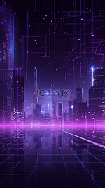 紫色高科技科幻数字城市发光背景