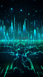 蓝绿色科技城市朋克光线背景