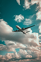 飞机在云层的蓝天上飞行