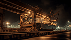 夜间在桥式起重机工作的集装箱码头