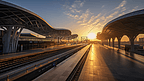 夕阳下的北京西站火车站台
